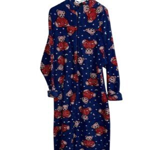 High Sierra Intimates Teddy Bear Print Blue Fleece Zip-Up Robe XXL